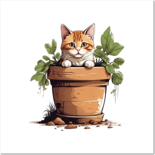 Cat In Plants Posters and Art
